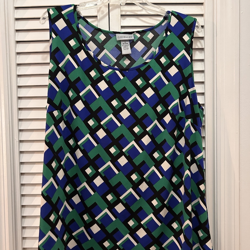Catherines Women's Geometric Blue and Green Timeless Tank Top